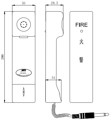 GST-TS-100B 型消防電話(huà)分機(jī)外形尺寸及結(jié)構(gòu)示意圖