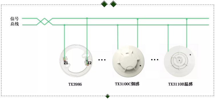 TX3100C點型光電感煙火災(zāi)探測器、TX3110B點型光電感溫火災(zāi)探測器接線圖